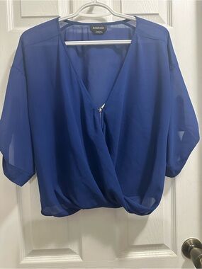 bebe Cobalt Blue Surplice Zip-Front Blouse